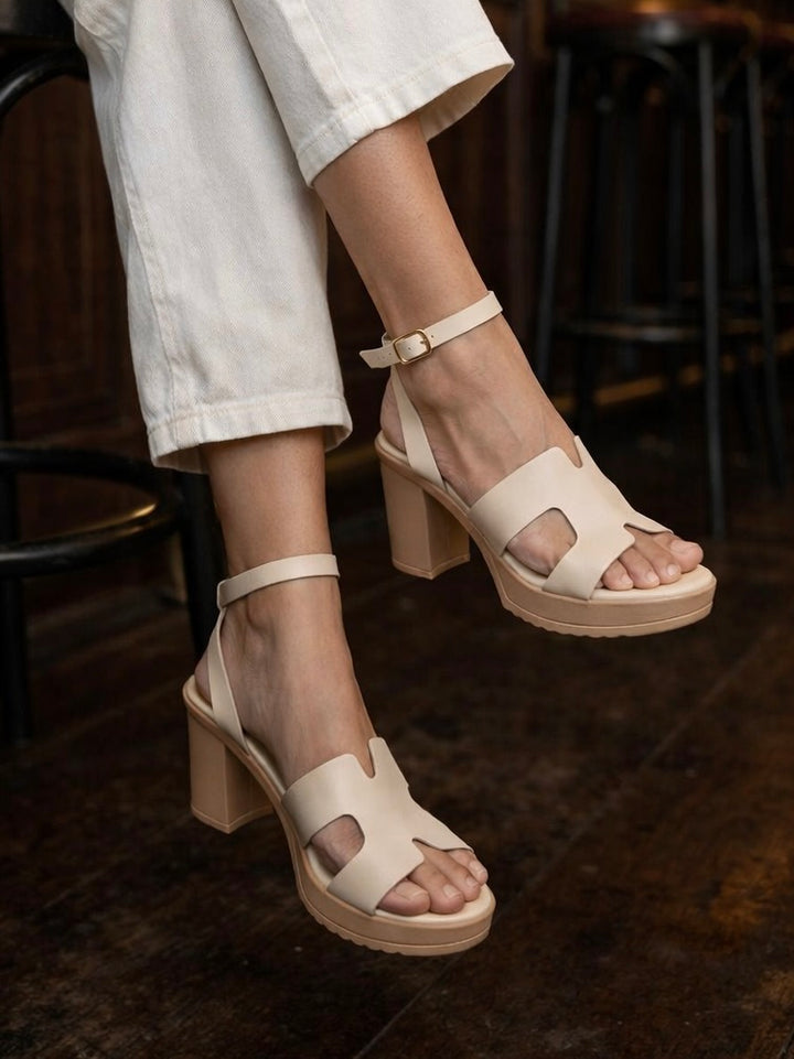 White Block Heels Sandal