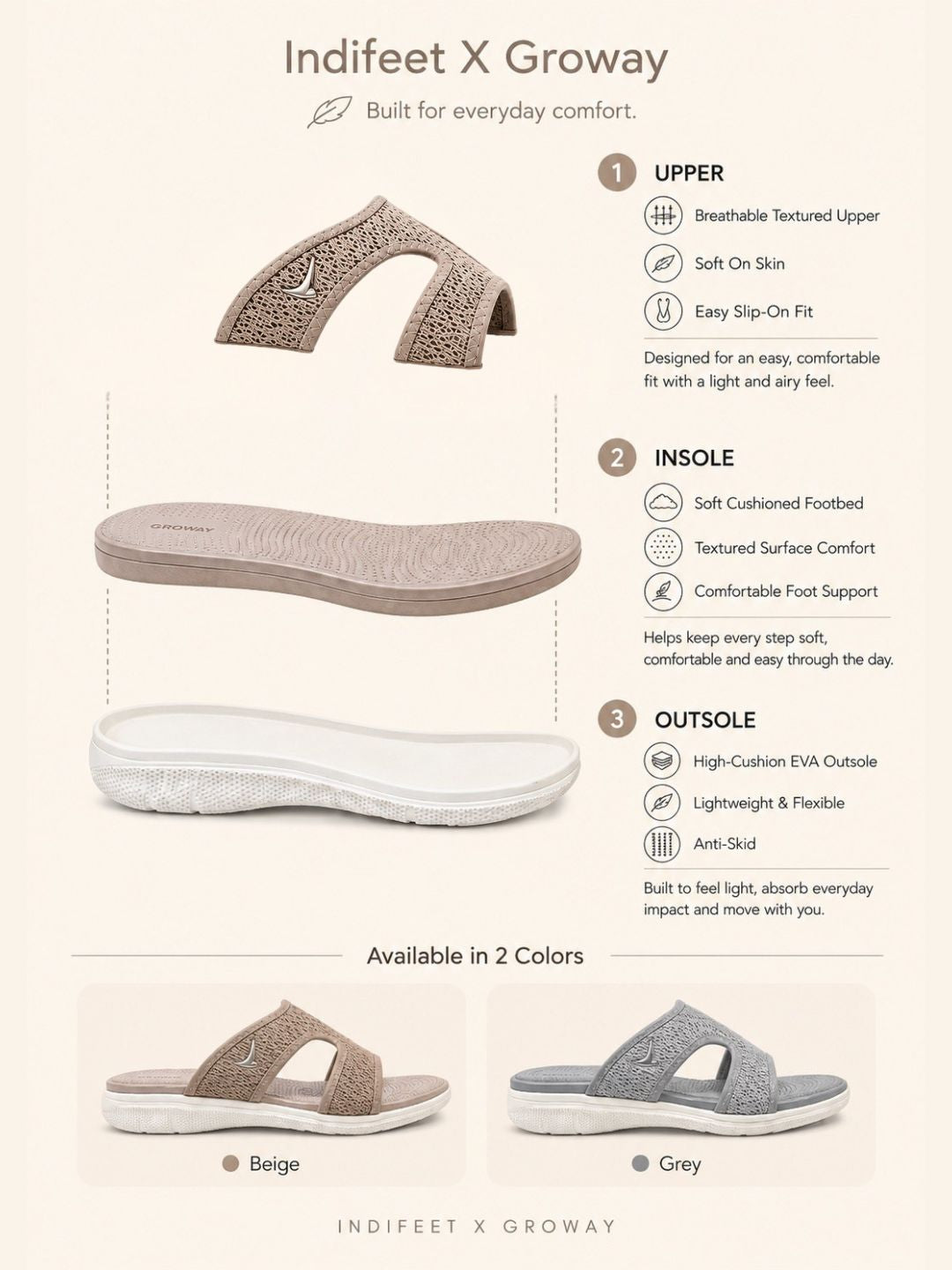 Beige Knitted Mesh Slides Indifeet x Groway