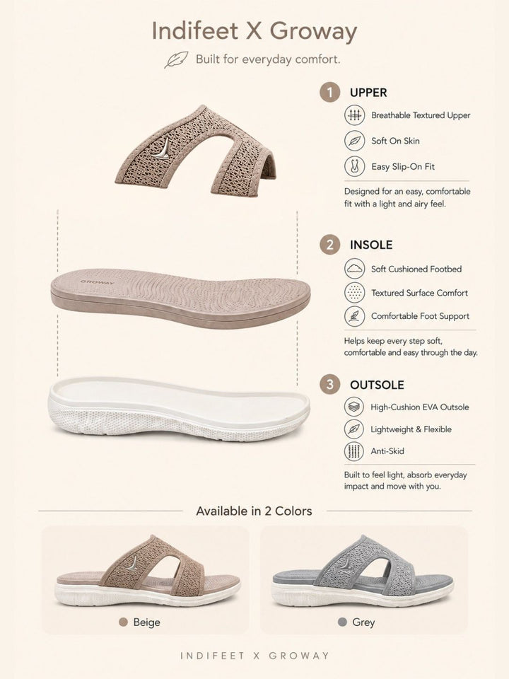 Beige Knitted Mesh Slides Indifeet x Groway