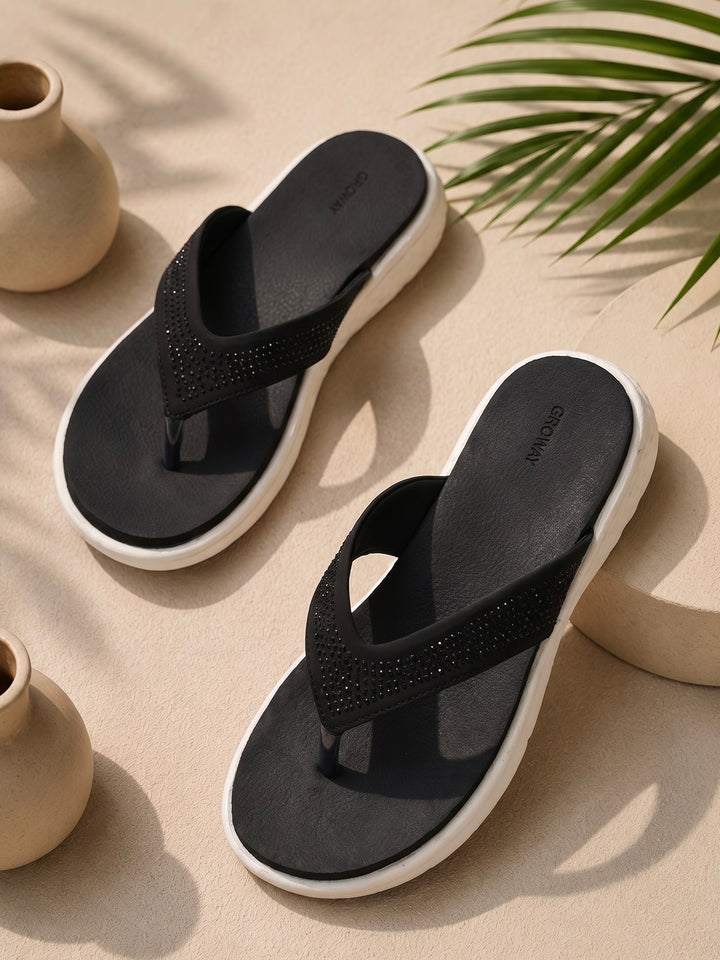 Black Studded Comfort Slippers Indifeet x Groway