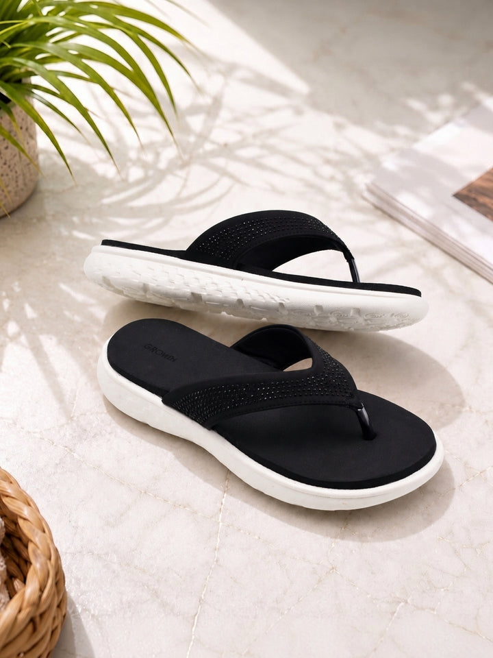 Black Studded Comfort Slippers Indifeet x Groway