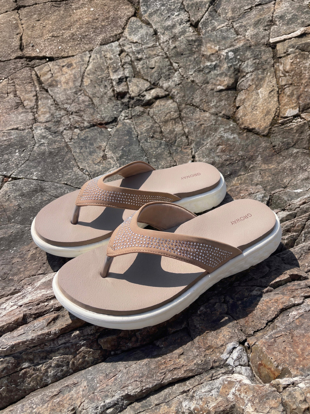Beige Studded Comfort Slippers Indifeet x Groway