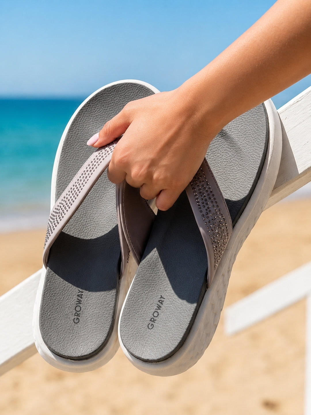 Grey Studded Comfort Slippers Indifeet x Groway