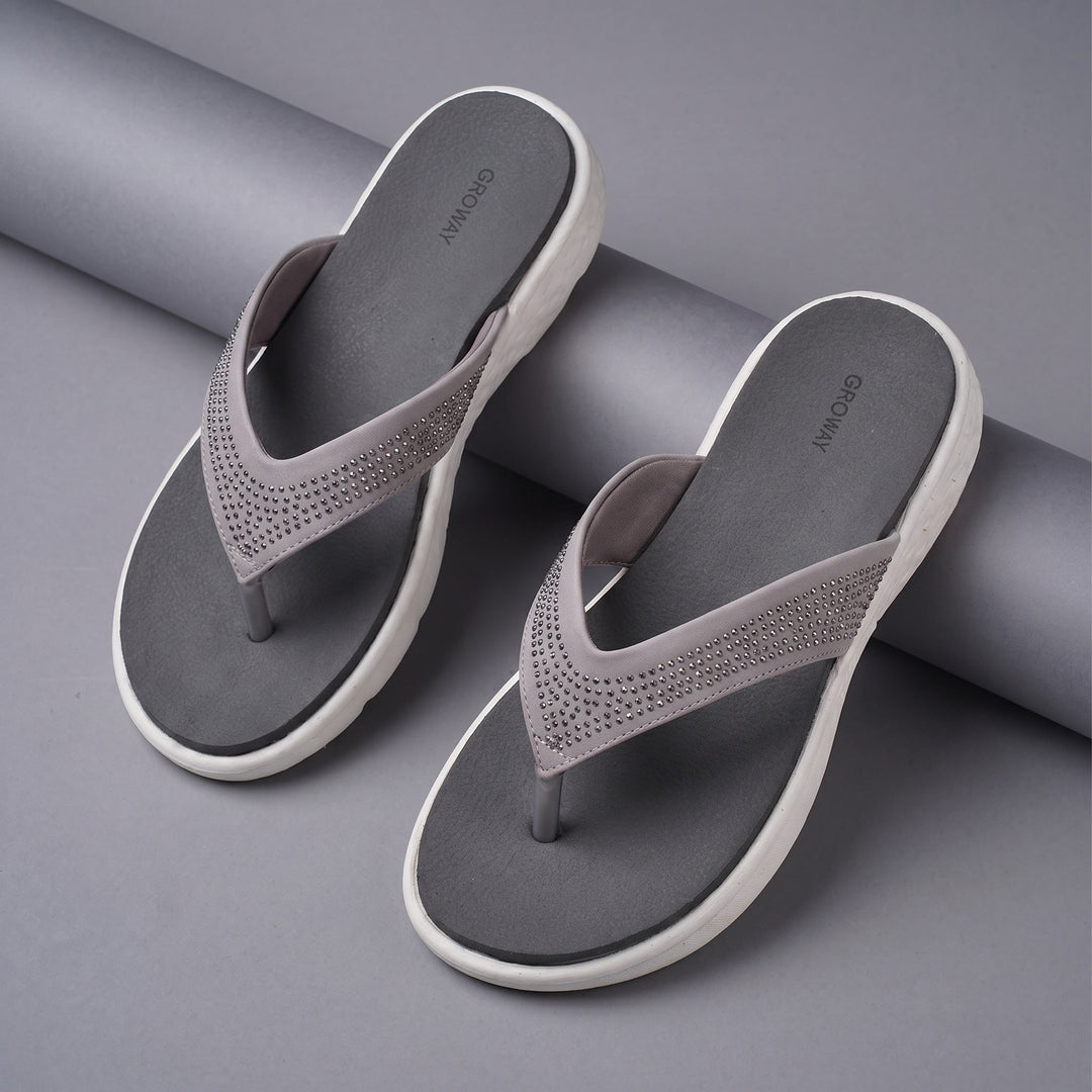 Grey Studded Comfort Slippers Indifeet x Groway