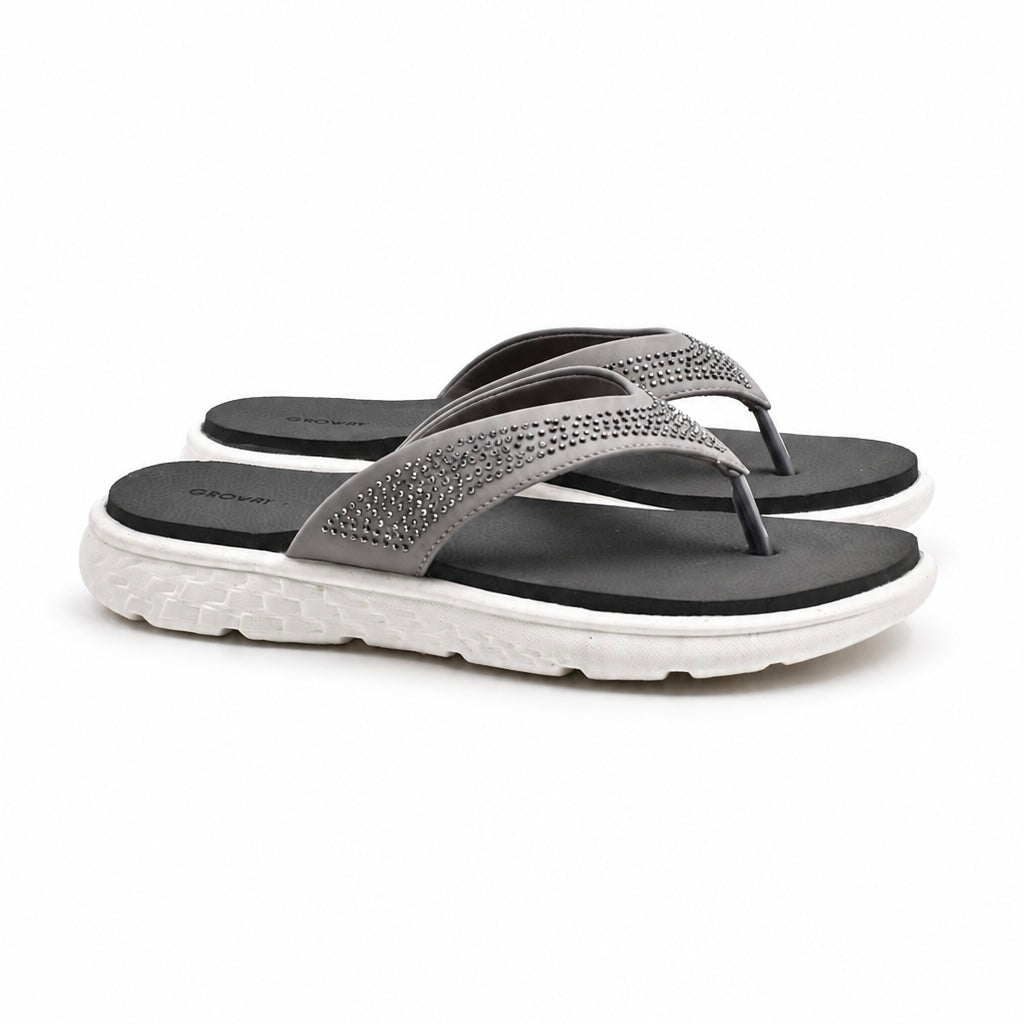 Grey Studded Comfort Slippers Indifeet x Groway