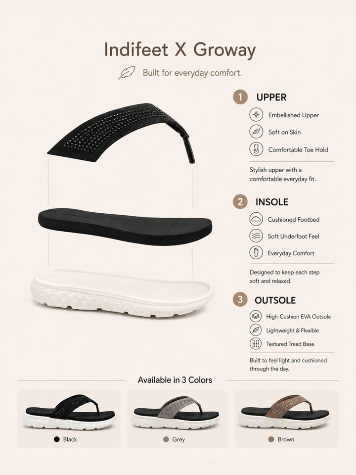 Beige Studded Comfort Slippers Indifeet x Groway