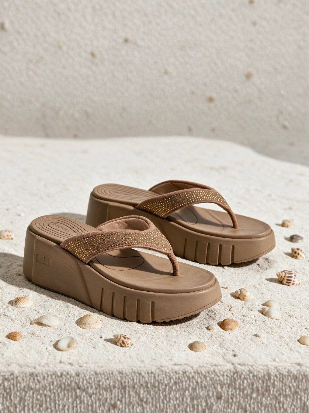 Brown Platform Wedge Flip Flop Sandals Indifeet x Groway