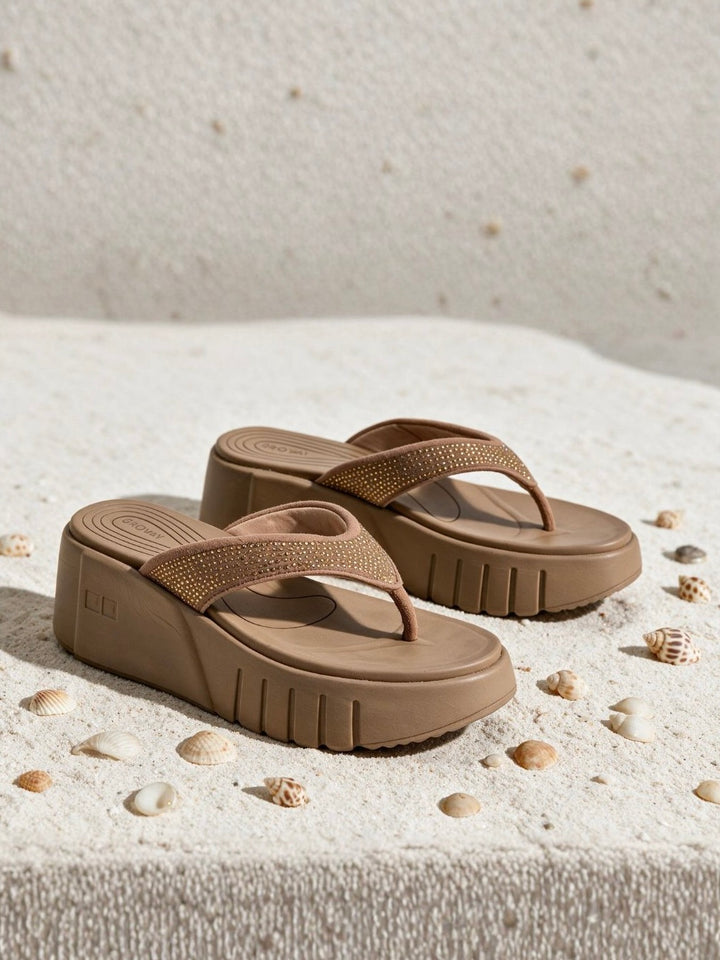 Brown Platform Wedge Flip Flop Sandals Indifeet x Groway