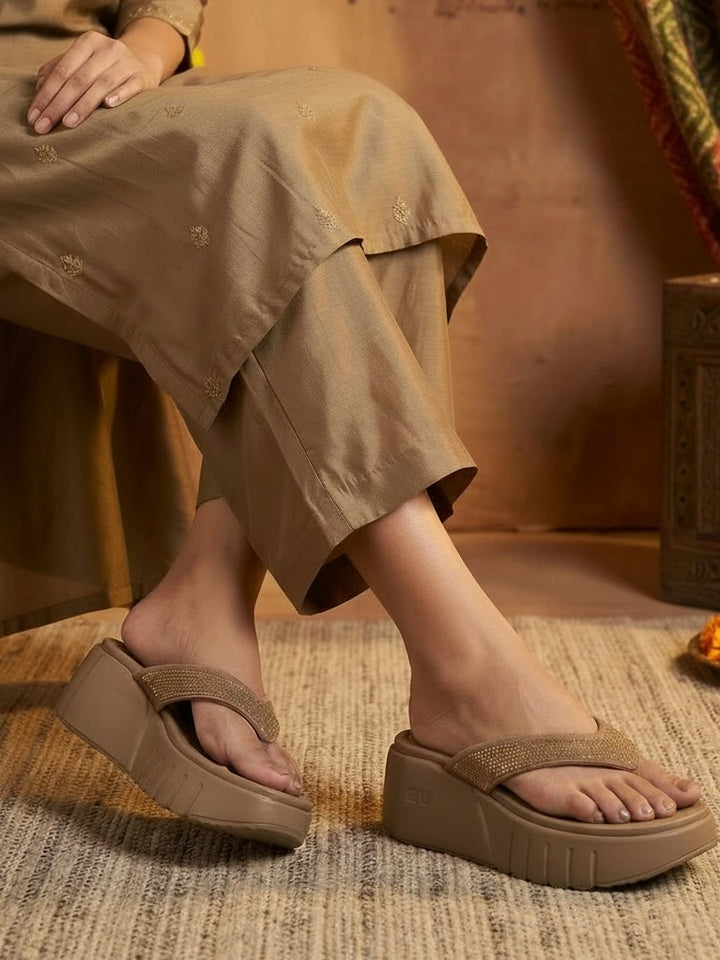 Brown Platform Wedge Flip Flop Sandals Indifeet x Groway