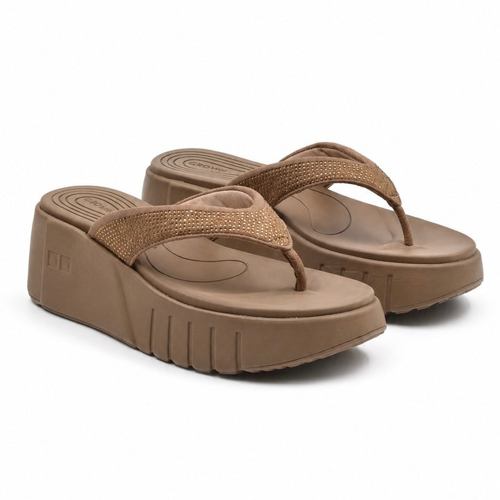 Brown Platform Wedge Flip Flop Sandals Indifeet x Groway