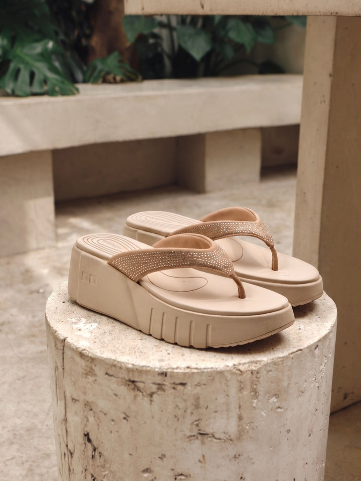 Cream Platform Wedge Flip Flop Sandals Indifeet x Groway