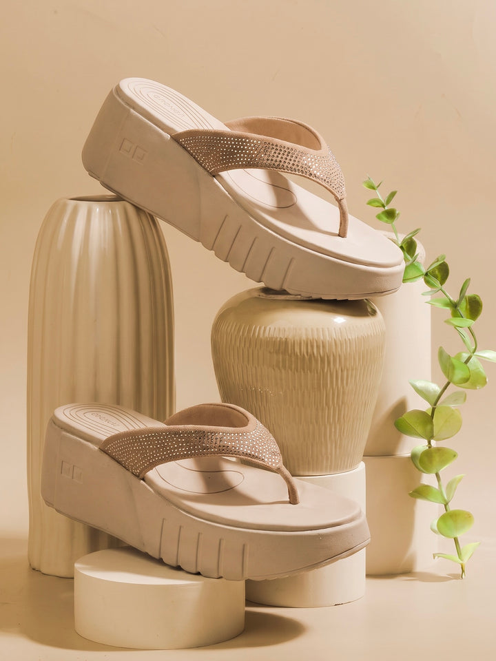 Cream Platform Wedge Flip Flop Sandals Indifeet x Groway