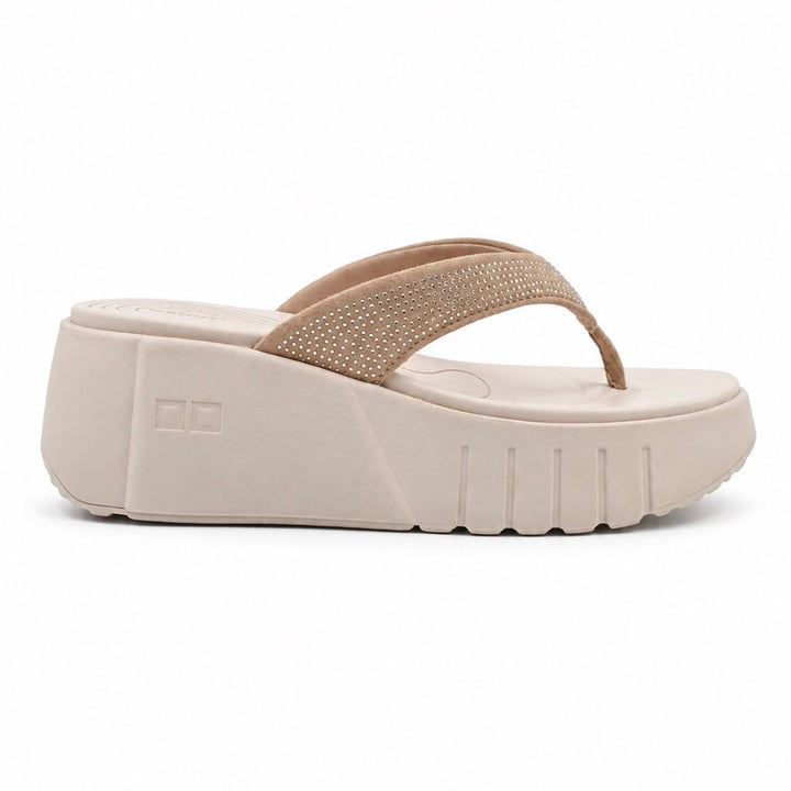 Cream Platform Wedge Flip Flop Sandals Indifeet x Groway