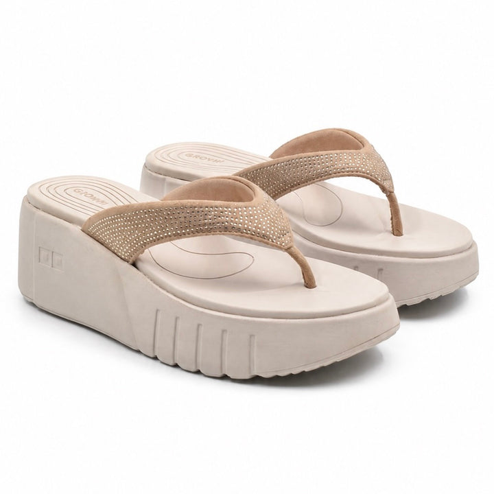 Cream Platform Wedge Flip Flop Sandals Indifeet x Groway