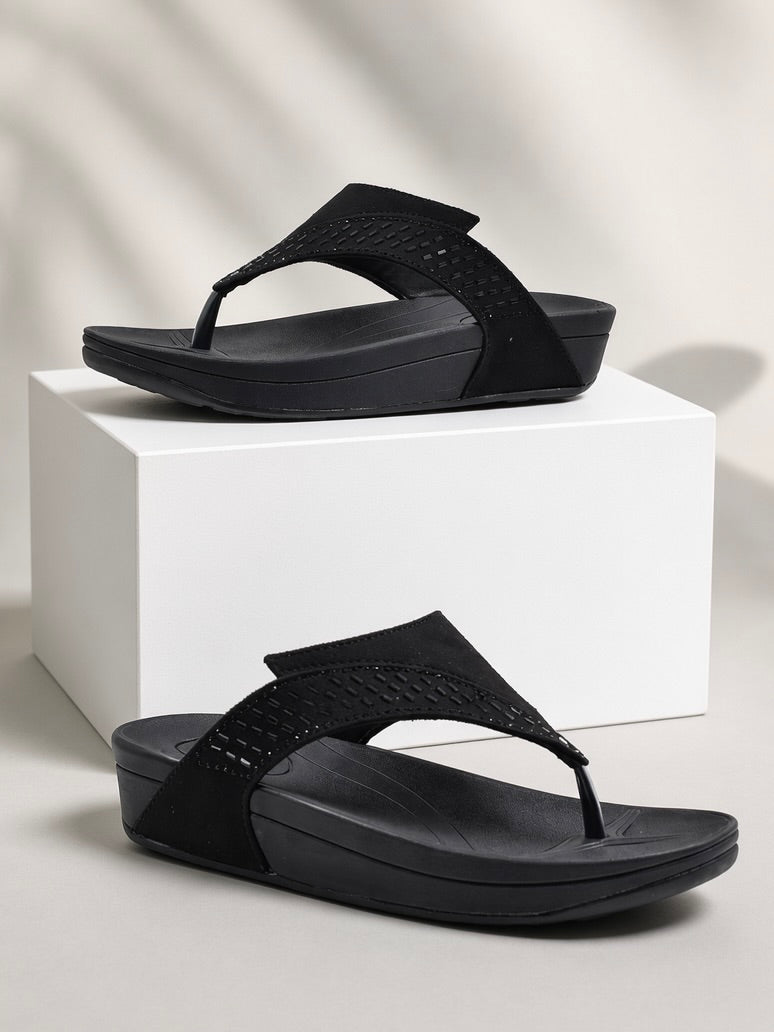 Black Suede Women Wedge Heel Sandals Indifeet x Groway