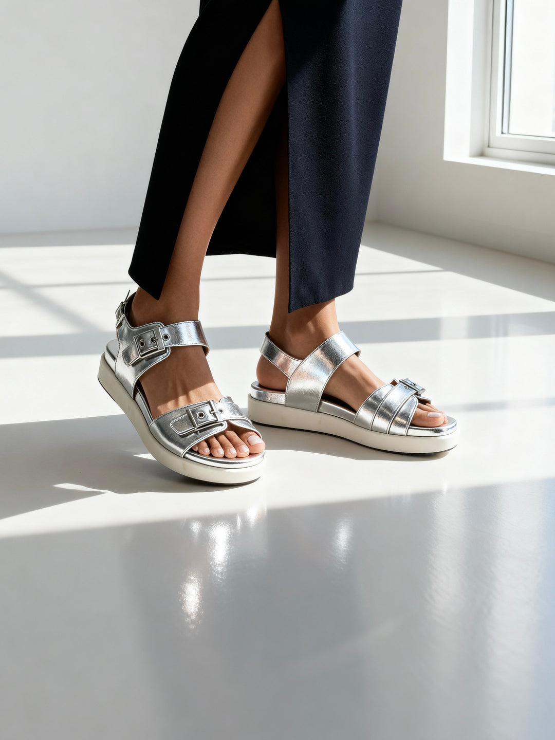 Silver Buckle Platform Sandals