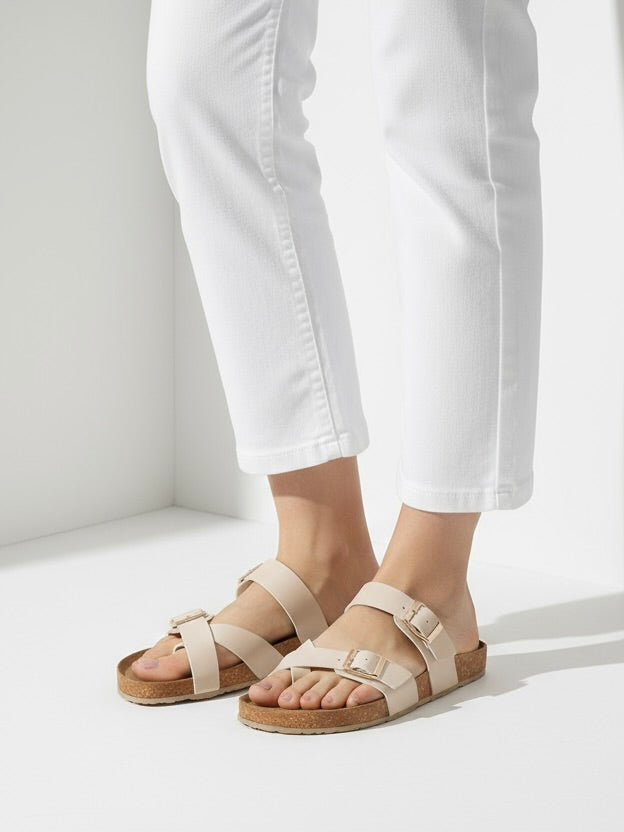 Cream Cork Toe Ring Sandals