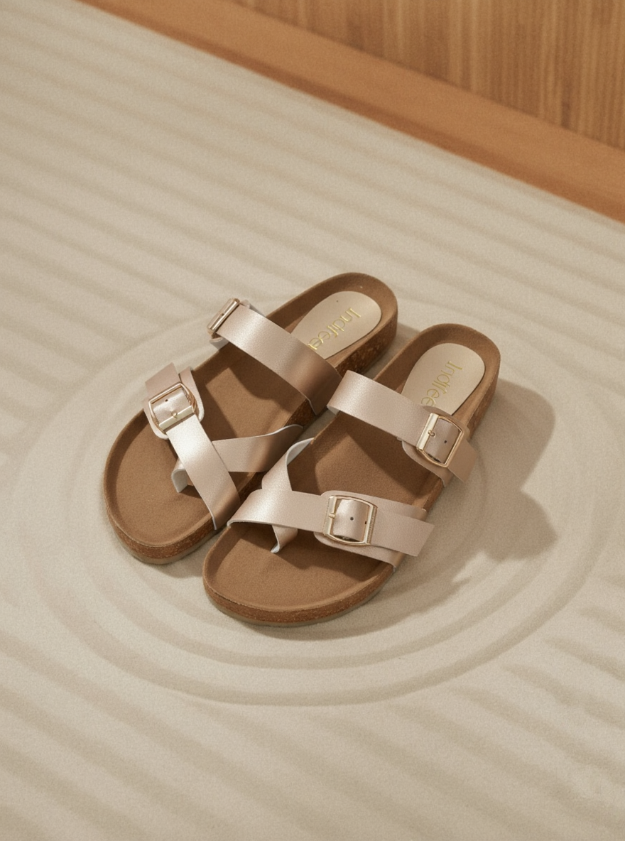 Rose Gold Cork Toe Ring Sandals