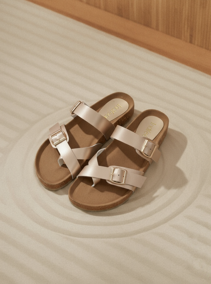 Rose Gold Cork Toe Ring Sandals