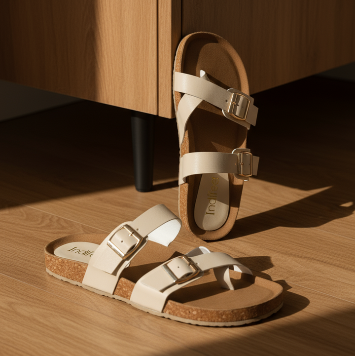 Cream Cork Toe Ring Sandals